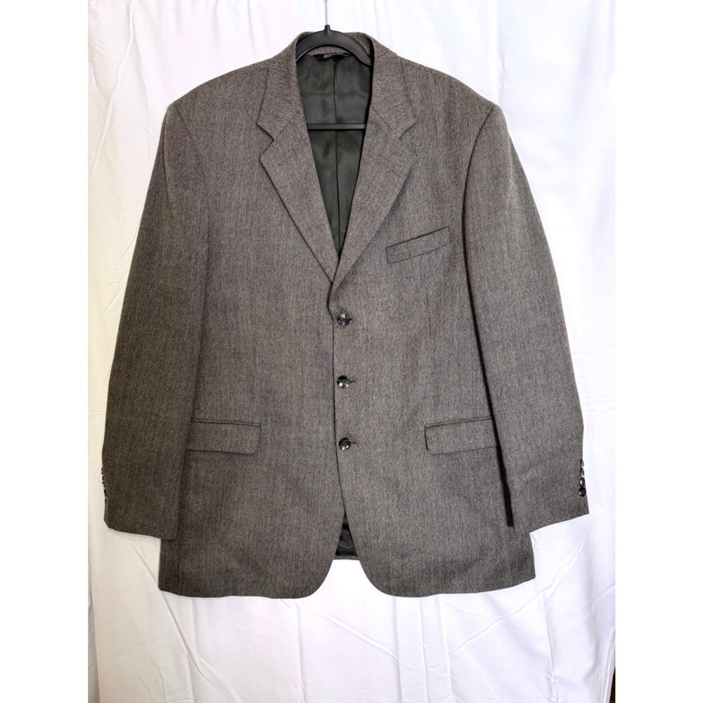 Stafford‎ Executive Men's 44L Wool Blend Blazer Gray Herringbone Two Button